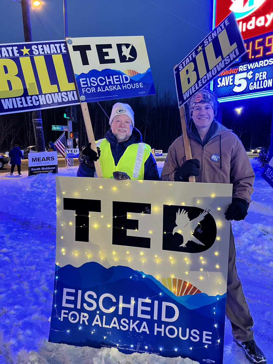 TedForAlaska's tweet photo. Join us one last time for sign waving at Boniface and Debarr. 4:30-5:30/6:00 #TeamTed #VoteTed https://t.co/KJ4XjSN9Ta