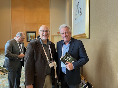 Day 2 of #ICRP2021 +1 began with a fantastic keynote address by Bob McDonald (<a href="/cbcquirks/">Quirks & Quarks</a>). Bob signed books for his fans including #crpa_acrp members Diana Moscu and Ralph Bose