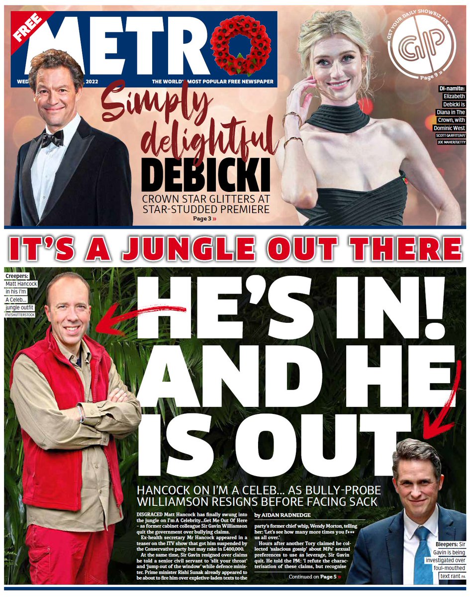 BBCNews's tweet photo. Wednesday's Metro: "He's in and he is out" #BBCPapers #TomorrowsPapersToday https://t.co/7FuHsAaBL7 https://t.co/TrYKv4yuUW
