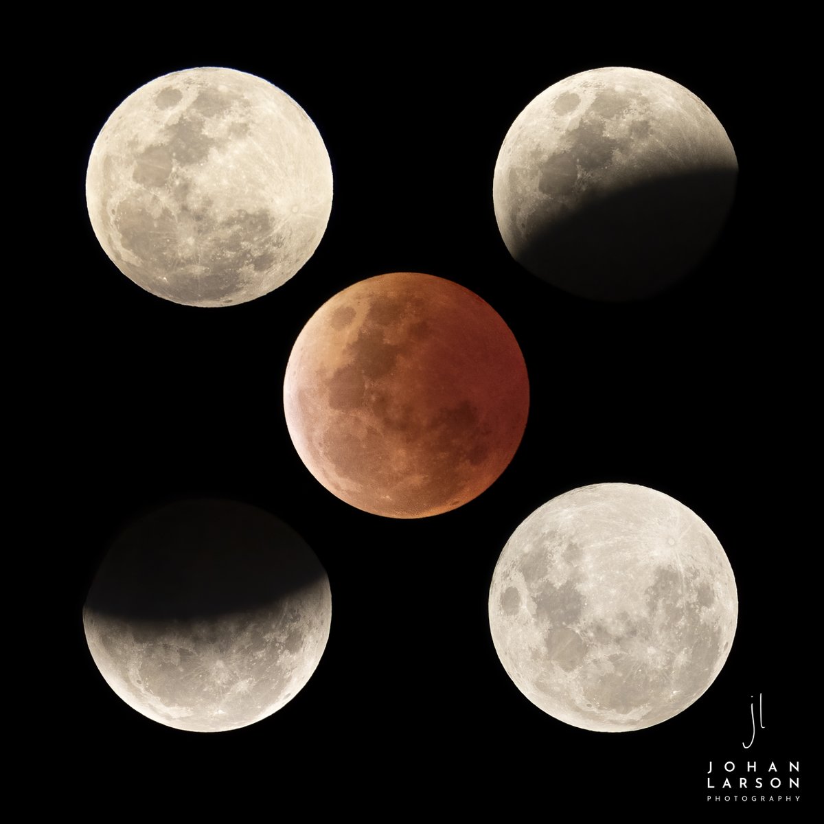 johanLphoto's tweet photo. I'm going to add to the millions of #lunareclipse images already circulating the web. This time around I decided to keep photographing throughout the eclipse so that I could capture all the stages. It took a while (about 5h or so) but it was fun #bloodmoon #EclipseLunar #moon https://t.co/IgCcRVlwbo