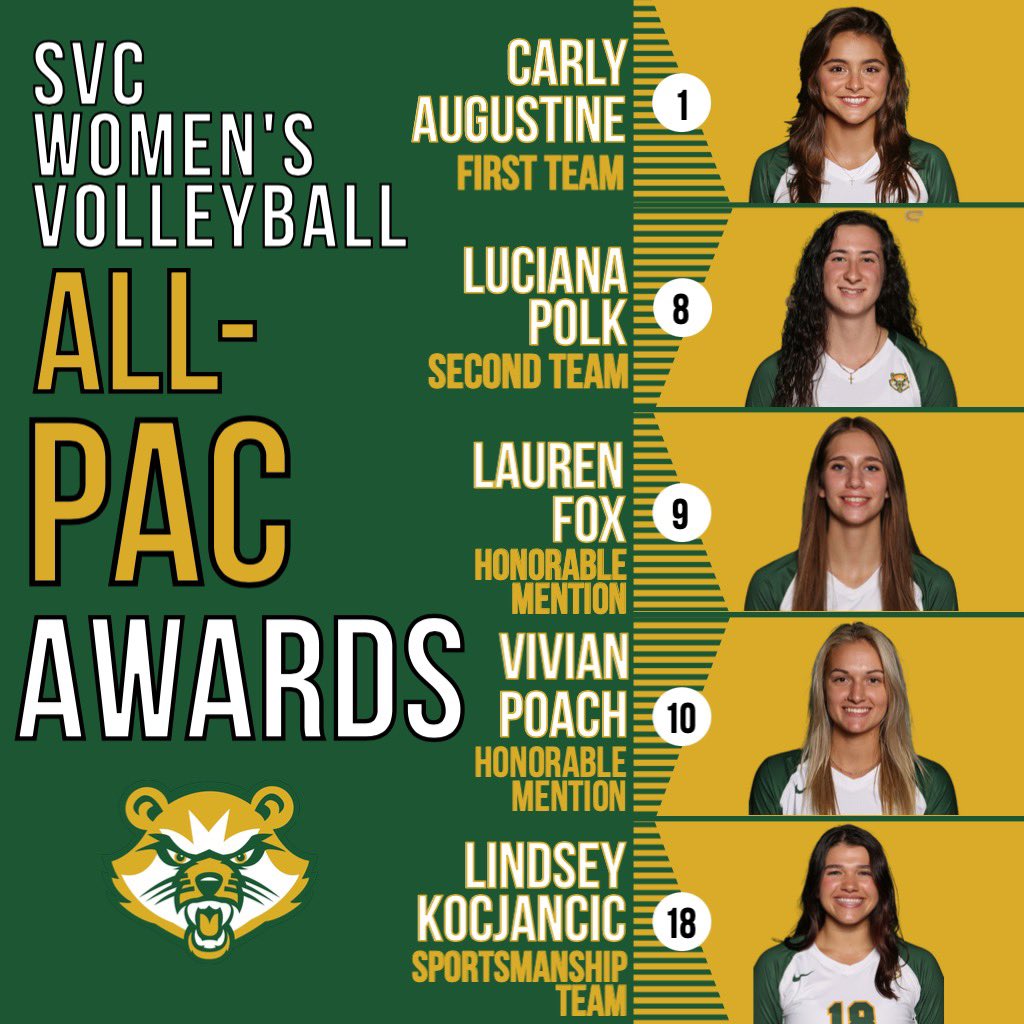 bearcatVB's tweet photo. Congratulations to the 5 SVC Volleyball players who received PAC All-Conference Honors!🤩 Way to go, Bearcats!💚💛 https://t.co/PdtDZrfFYI