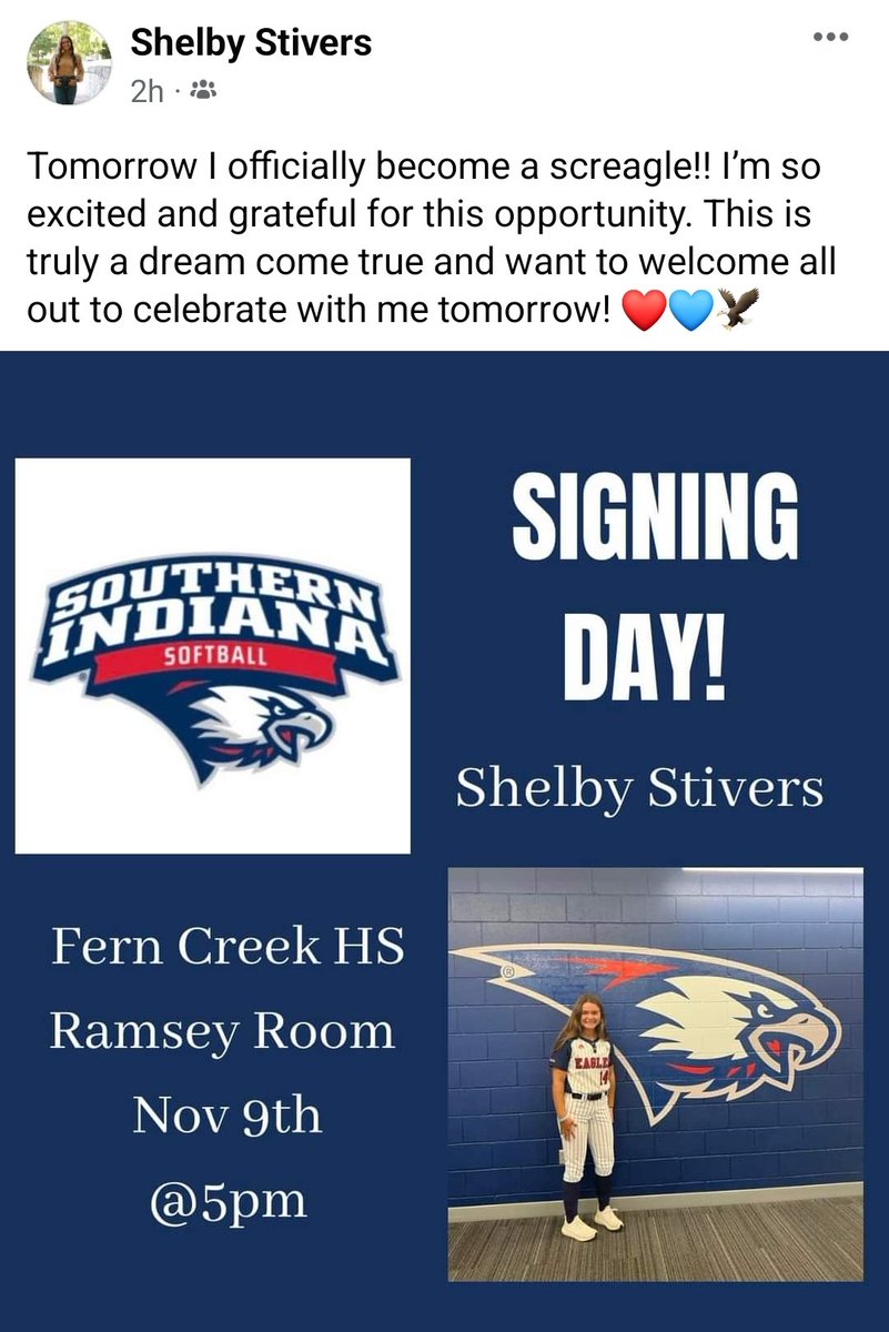 Super proud and excited for you <a href="/shelbystivers00/">Shelby Stivers</a>!Always willing to play any position for any team she's played on and just wanted to compete and have a chance to play with the best.She has earned that chance at the D1 level and USI is getting a special player, student, and person