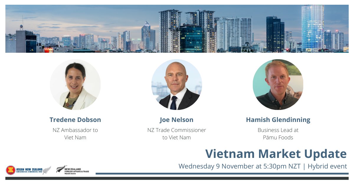 HAPPENING TONIGHT: Our Vietnam Market Update with New Zealand Ministry of Foreign Affairs &amp; Trade is tonight! For any last minute registrations, please visit the links below. We hope to see many of you soon!

In-person: bit.ly/3rONB5y
Online: bit.ly/3CR4WAW