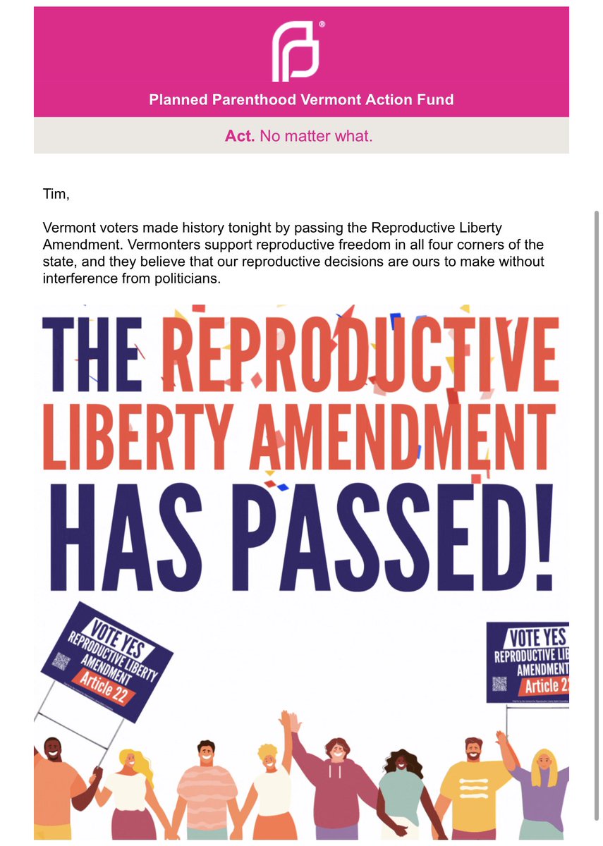 jesslahey's tweet photo. @cpttrashpanda Email from Planned Parenthood VT Action Fund. https://t.co/nZGXrRPHGb