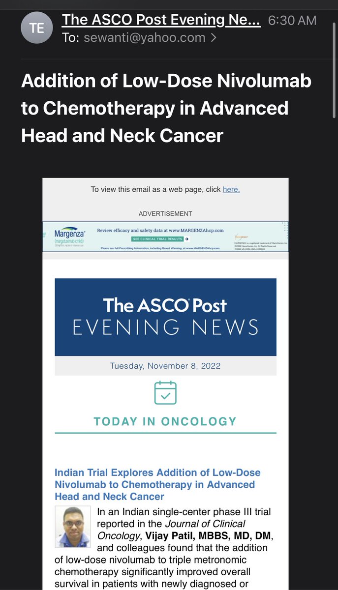 Sewanti Limaye 🇮🇳🇺🇸 (@sewantilimaye) on Twitter photo So happy to see this morning email from <a href="/ASCOPost/">The ASCO Post</a> <a href="/DrVijayPatil11/">Dr (Prof). Vijay Patil</a> you make us so so proud! Congratulations! 🌺 So happy to see this morning email from <a href="/ASCOPost/">The ASCO Post</a> <a href="/DrVijayPatil11/">Dr (Prof). Vijay Patil</a> you make us so so proud! Congratulations! 🌺
