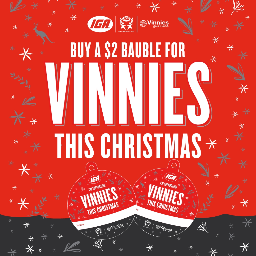 Vinnies has been partnering with our incredibly supportive friends over at <a href="/igaAustralia/">IGA Australia</a> at Christmas time for 10 years! Pick up a $2 Vinnies bauble at your local IGA store! iga.com.au/vinnies #IGAAustralia #WhereTheLocalsMatter