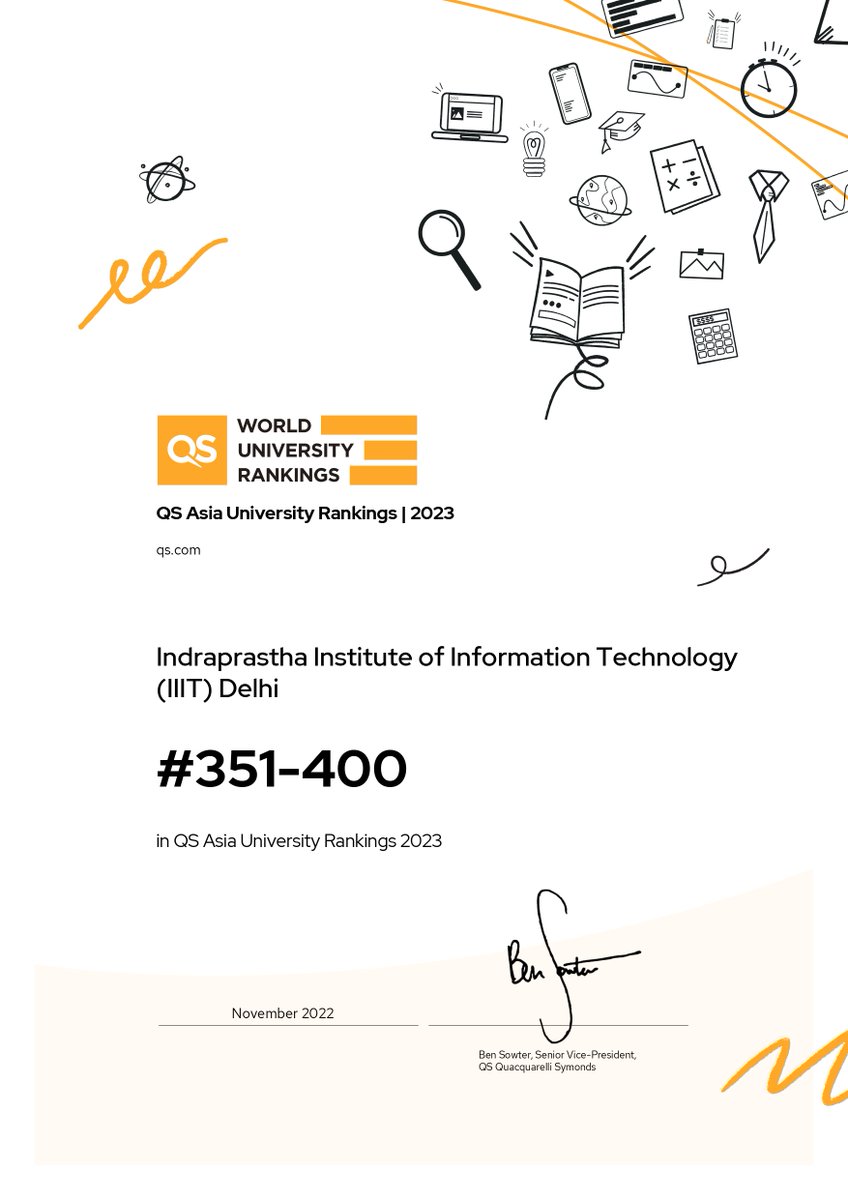 IIITDelhi's tweet photo. We are delighted to share that IIIT-Delhi has been ranked 351-400 in QS Asia University Rankings 2023 and 78 in QS Asia University Rankings 2023: Southern Asia. 
 
For a complete list, visit-  https://t.co/2KlthcfQnF
 
@TopUnis @worlduniranking @QSCorporate 
#QSWUR #IIITD https://t.co/PgiPlv5e5T
