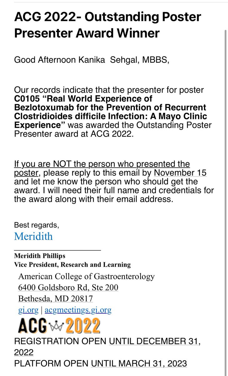 Started my day with such an exciting email! 🥳 @AmCollegeGastro 
None of this would have been possible without @tariqraseen @Khanna_S @DarrellPardi 🌟 
#ACG2022