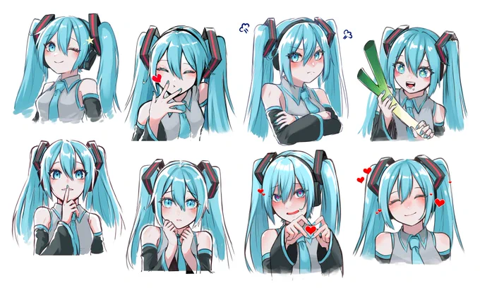 #ツイッターTL復活祭なんだかイラストが見てもらいやすい環境に戻ったらしい…?良かったら表情練習に描いてたミクちゃんまとめ+1作ったから見てみて〜!皆はどのミクちゃんが好き?#初音ミク 