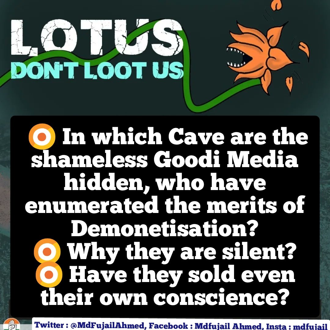 MdFujailAhmed's tweet photo. The cost & #DestructionByDemonetisation was endured by every citizen of this country other than few crony capitalist friends of PM Modi. #Demonetisation was a black day for our Democracy & our Economy. #Notebandi #DemonitisationDisaster
2/2
@BhupenKBorah https://t.co/cs77ePjUPf