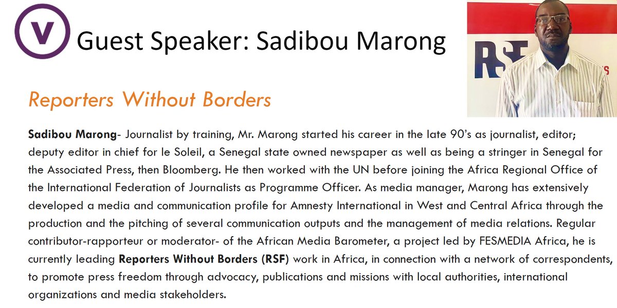 andrealypka's tweet photo. Our next presentation will be about #Safety and #Security of Journalists in #WestAfrica including #GuineaBissau by Sadibou Marong from @RSF_en @RSF_inter . Thanks for mentoring the #journalists from #GuineaBissau. #lifeofafellow #eslteacher #elfellow #ESL
@ELPrograms https://t.co/e880OK7dX1