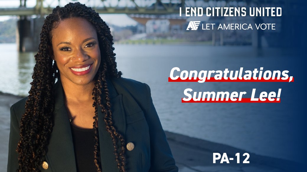 LetAmericaVote's tweet photo. Congratulations to Congresswoman-Elect @SummerForPA on her victory in #PA12. She has never taken Corporate PAC money, which is why she’s been a champion in standing up to greedy corporate interests trying to exploit working Pennsylvania families. https://t.co/Tv4AekQsJk