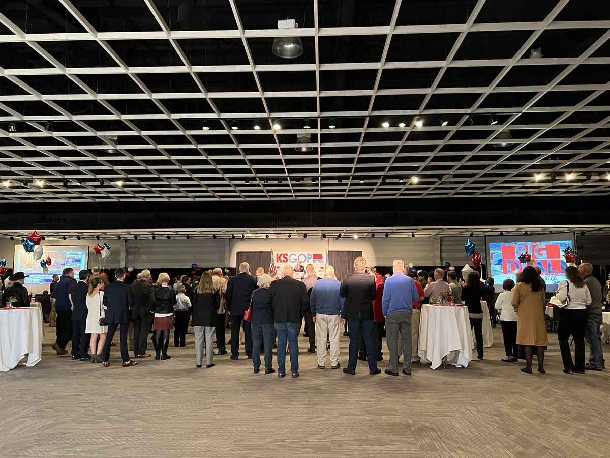 The first acceptance speech is happening at the Kansas GOP watch party from <a href="/StevenJohnsonKS/">Steven Johnson</a> the state’s next Treasurer. We are still waiting to see Governor candidate <a href="/DerekSchmidtKS/">Derek Schmidt</a>. <a href="/KSNNews/">KSN News Wichita</a>