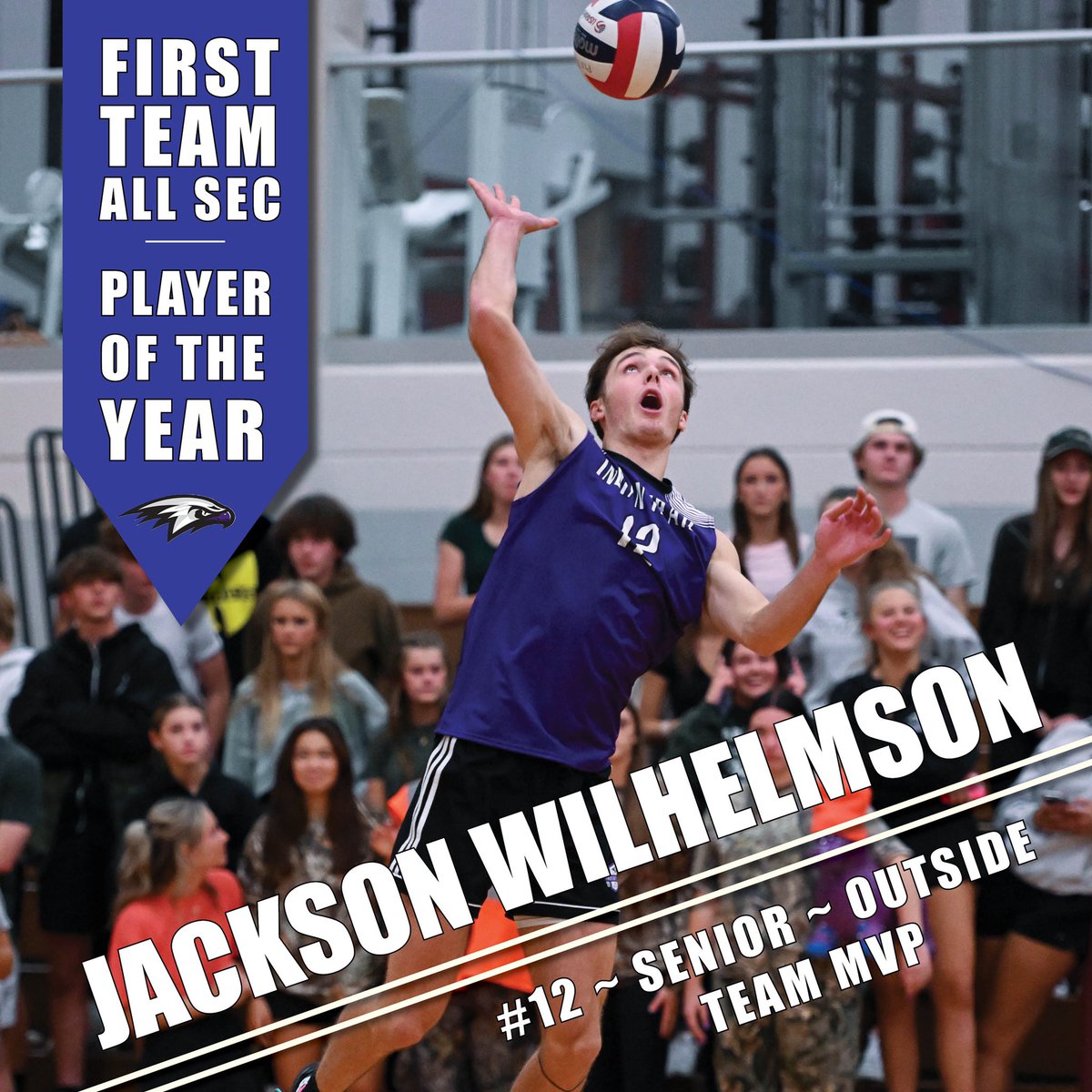 Our final honoree of the day is senior Jackson Wilhelmson who brought home SEC Player of the Year honors as well as First-Team All-Conference and Team MVP trophies this season. JW was a 4-year varsity athlete for the Hawks and tallied the most kills and service aces for IT.