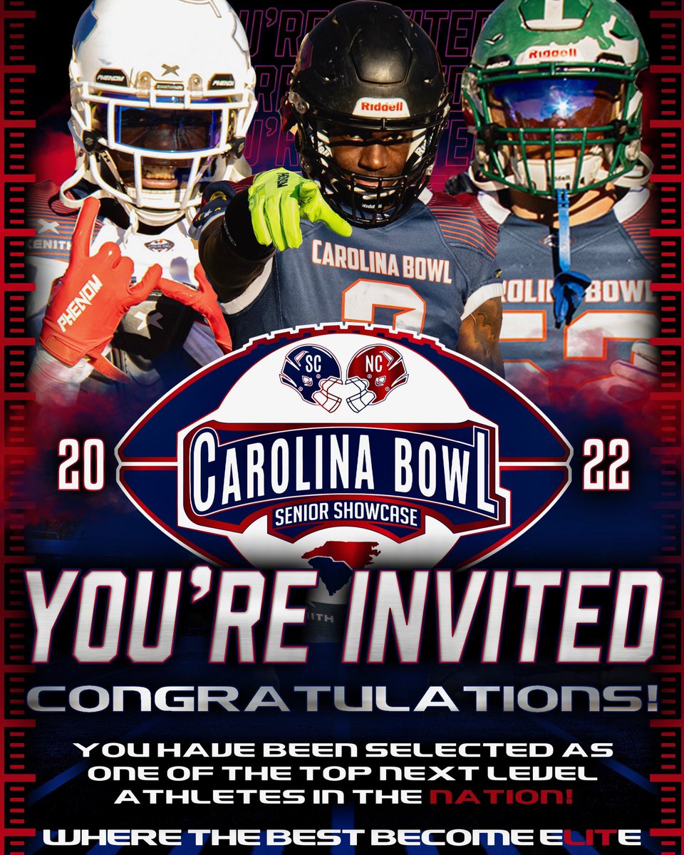 Excited to receive an invited to play in the <a href="/carolina_bowl/">Carolina Bowl</a> @phnmelite <a href="/scvarsity/">James Baxter</a> <a href="/BC_BearcatsFB/">Brookland-Cayce Football</a> <a href="/coachtoddhelms/">Coach Todd Helms</a>