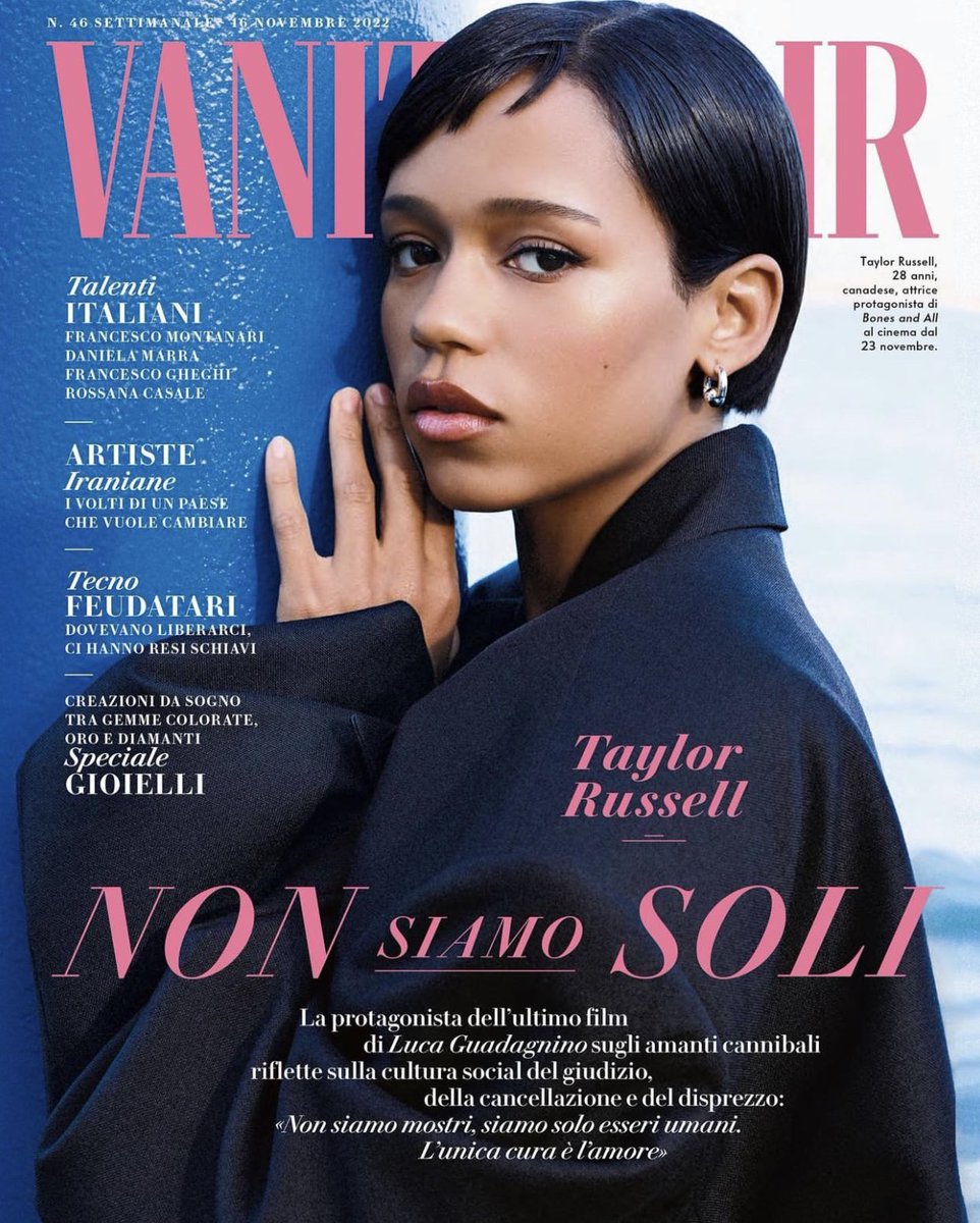 bellissima! 🌟 #BonesAndAll leading lady Taylor Russell graces the November cover of @VanityFairIt - out tomorrow!