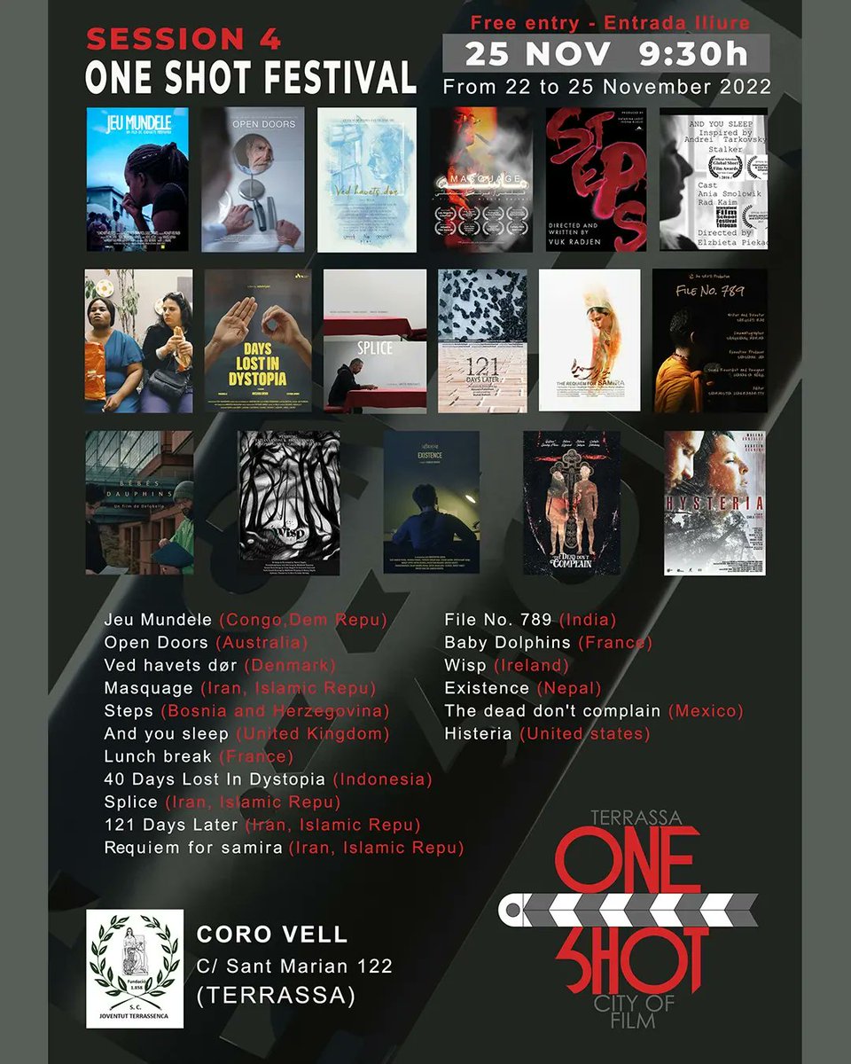 OneShotContest's tweet photo. We have prepared all the sessions of this year's festival with all the films that are part of our official selection and are eligible for awards! Come and see them at the cinema, at Coro Vell in Terrassa 🙂 https://t.co/1Dhclp40FB