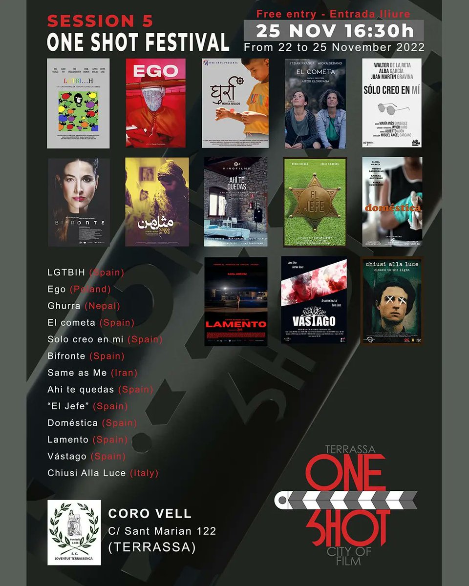 OneShotContest's tweet photo. We have prepared all the sessions of this year's festival with all the films that are part of our official selection and are eligible for awards! Come and see them at the cinema, at Coro Vell in Terrassa 🙂 https://t.co/1Dhclp40FB