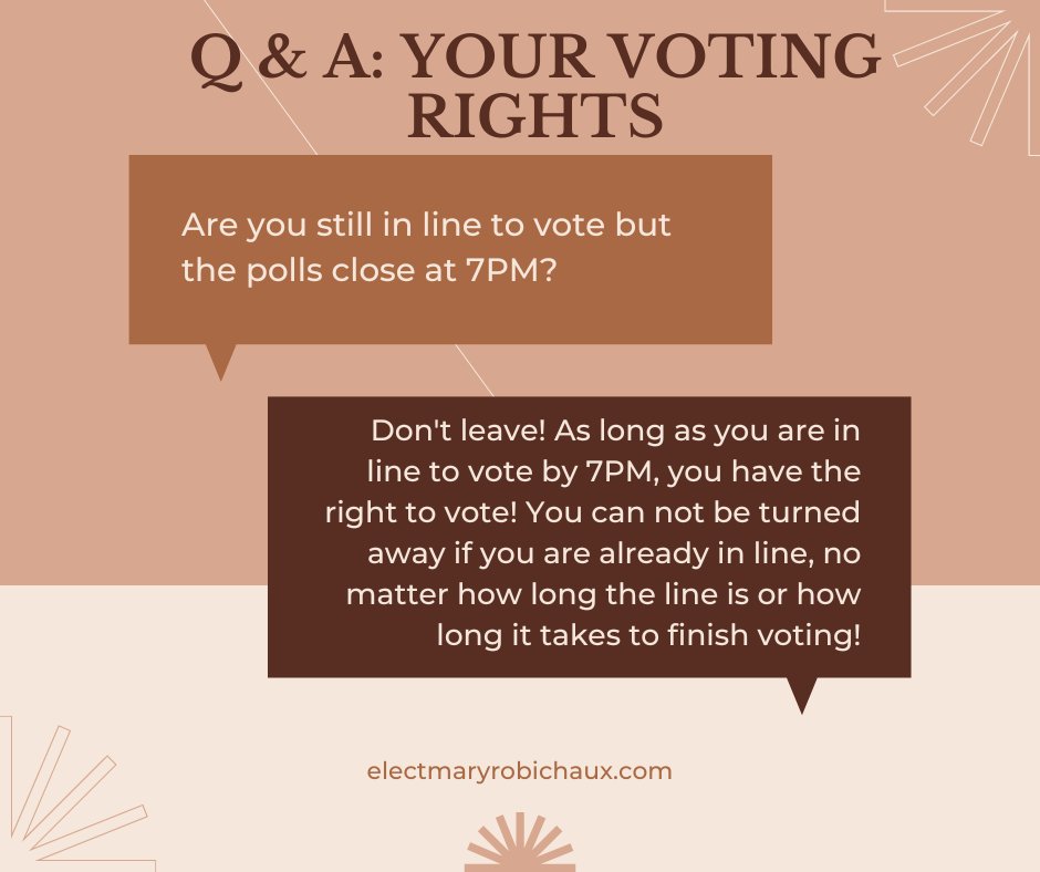 The polls are closing in 20 minutes! This is your last chance to race to the polls if you have not yet voted! If you are still in line to vote when the polls close, remember: Do not leave! You have the right to vote as long as you are in line by 7PM. It is your right!