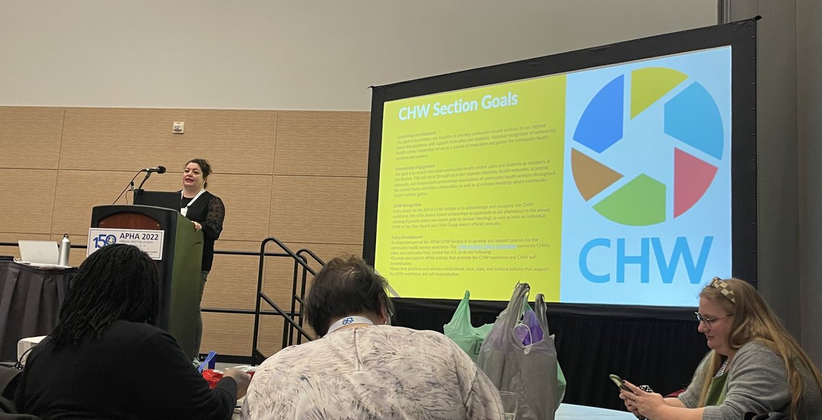 Chair of the <a href="/APHACHWSection/">APHA CHW Section</a> Ashley Rodriguez leads her last business meeting <a href="/APHAAnnualMtg/">APHA's Annual Meeting & Expo</a> — thank you for your AMAZING leadership!! #APHA2022