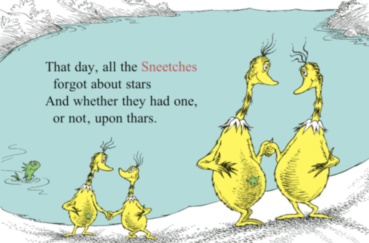 DavidPSchaub's tweet photo. @esthercrawford @TwitterBlue If the Sneetches can learn, perhaps we can too, Elon Sylvester McMonkey McBean. https://t.co/gnjl712tdn