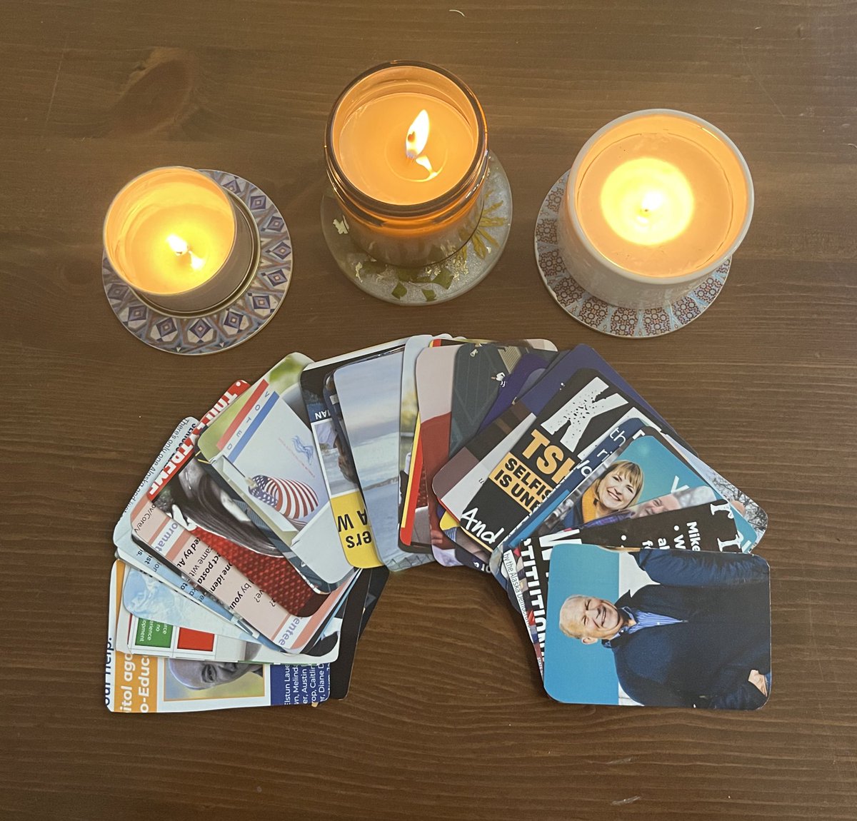 tiffroz's tweet image. i made tarot cards out of my political mailers. like this and i’ll give you a four card reading