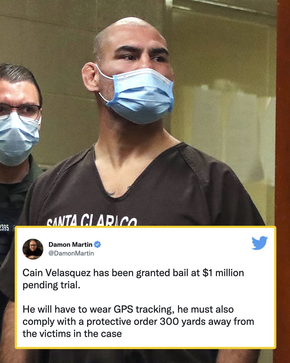 MMAFighting's tweet photo. Cain Velasquez has been granted bail.

📰 https://t.co/HvqB3E3Jfq https://t.co/B5D5ykGaws