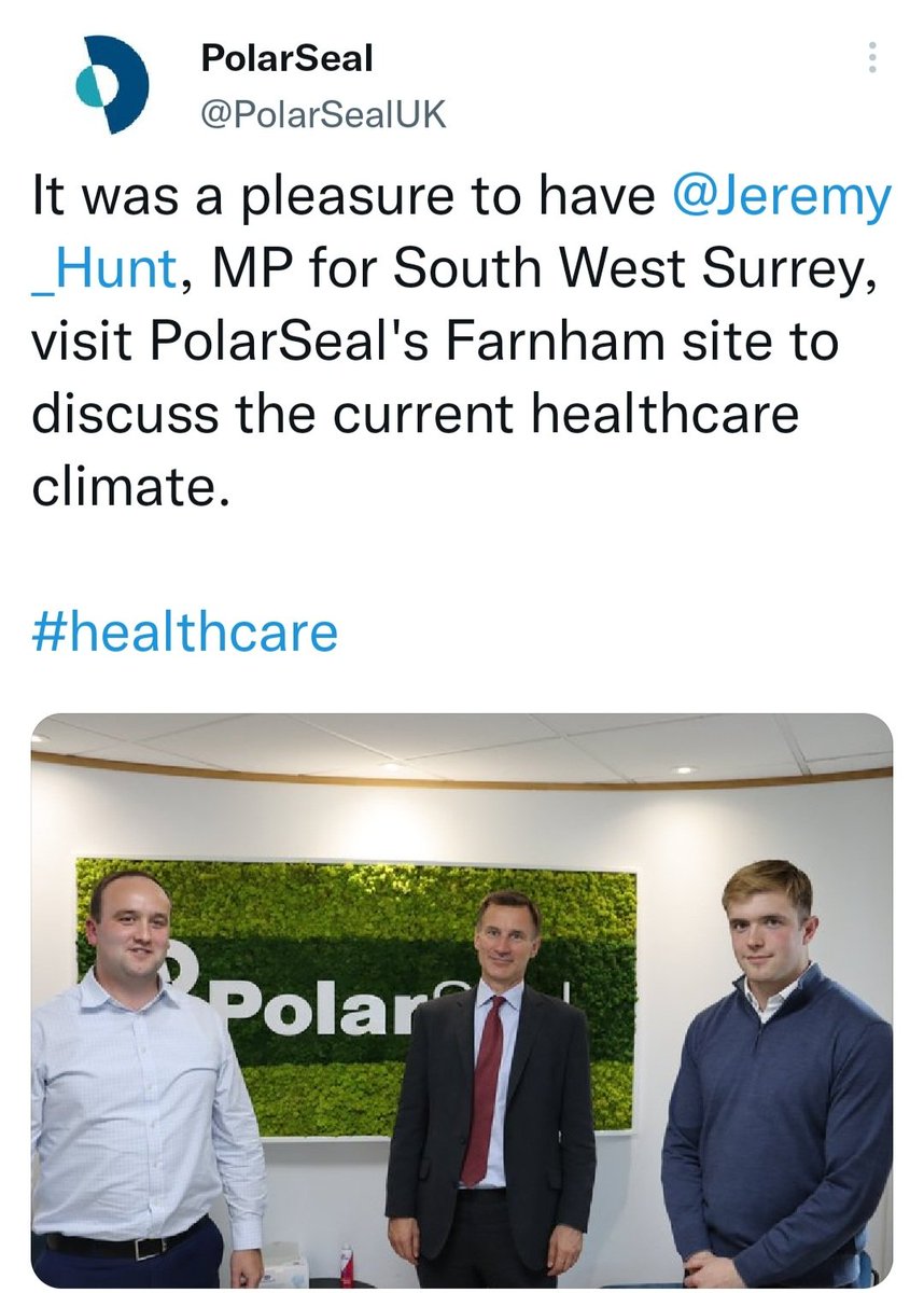 DamianHastie's tweet photo. Jeremy Hunt Chancellor visiting Polarseal in Farnham. https://t.co/Fku9S5nLKE