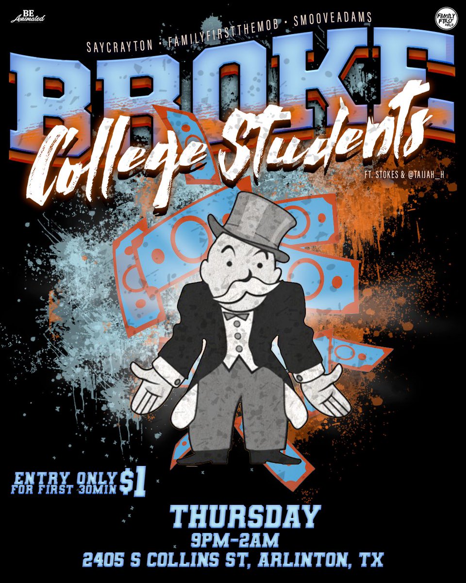 hauserg01's tweet photo. Big shitt popping, lil shitt 🛑’n
 
Nov. 9th - 12th we active 😈

Wednesday - Right after UTA stroll off it’s nothing but  #KAIOS 

Thursday - #Brokecollegestudents 
$1 entry 1st 30mins 

Friday - #UTAundertheinfluence 

Saturday - #WelcomeHomeUTA2 https://t.co/plrg3me51x