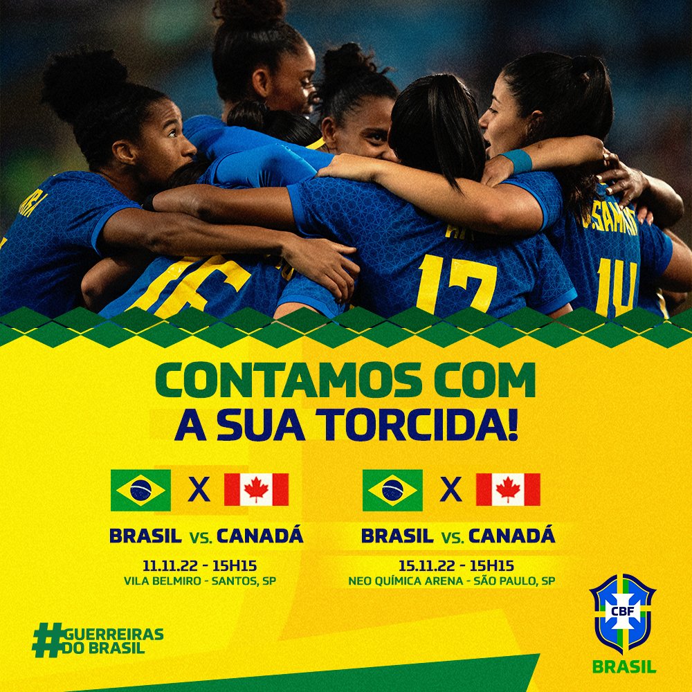 Seleção Feminina de Futebol on X: Bom dia, meu Brasil! 🇧🇷 Hoje tem  #GuerreirasDoBrasil em campo pelo segundo jogo do Torneio Internacional de Futebol  Feminino! Deixe sua mensagem positiva nos comentários e