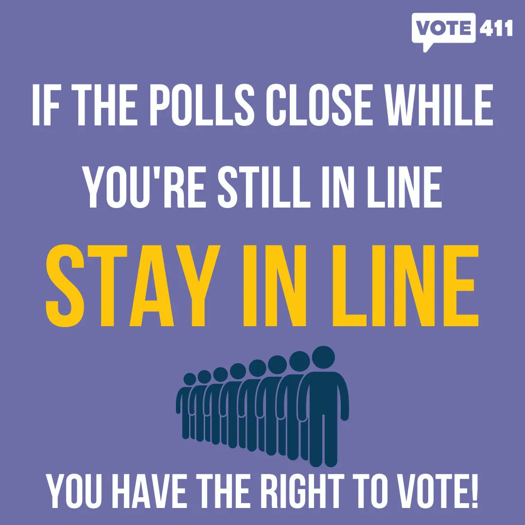 VOTE411's tweet photo. As polls begin to close, remember that if you're still in line, STAY IN LINE!

It is your right to vote❗️ ❗️ ❗️ https://t.co/8bddFUv45t