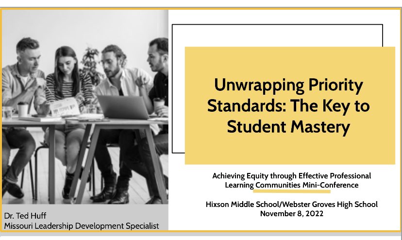 TedHiff's tweet image. Supporting the @WebsterGrovesSD secondary teachers in their work to unwrap/unpack Priority Standards. This is how we personalize student engagement! @StLouisRPDC @EducPlus @skulpa #CustomizedPD
