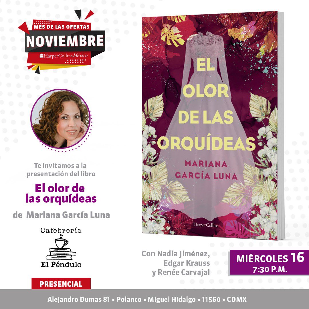 CirculosNadia's tweet photo. El miércoles 16, a las 7:30 pm, estaremos en El Péndulo de Polanco presentando esta gran novela de Mariana García Luna.
Reserven la fecha y dense una vuelta.
¡Ahí nos vemos!
#elolordelasorquideas #literaturacontemporanea #novedadeditorial #novelasmexicanas https://t.co/dKHkECEvau