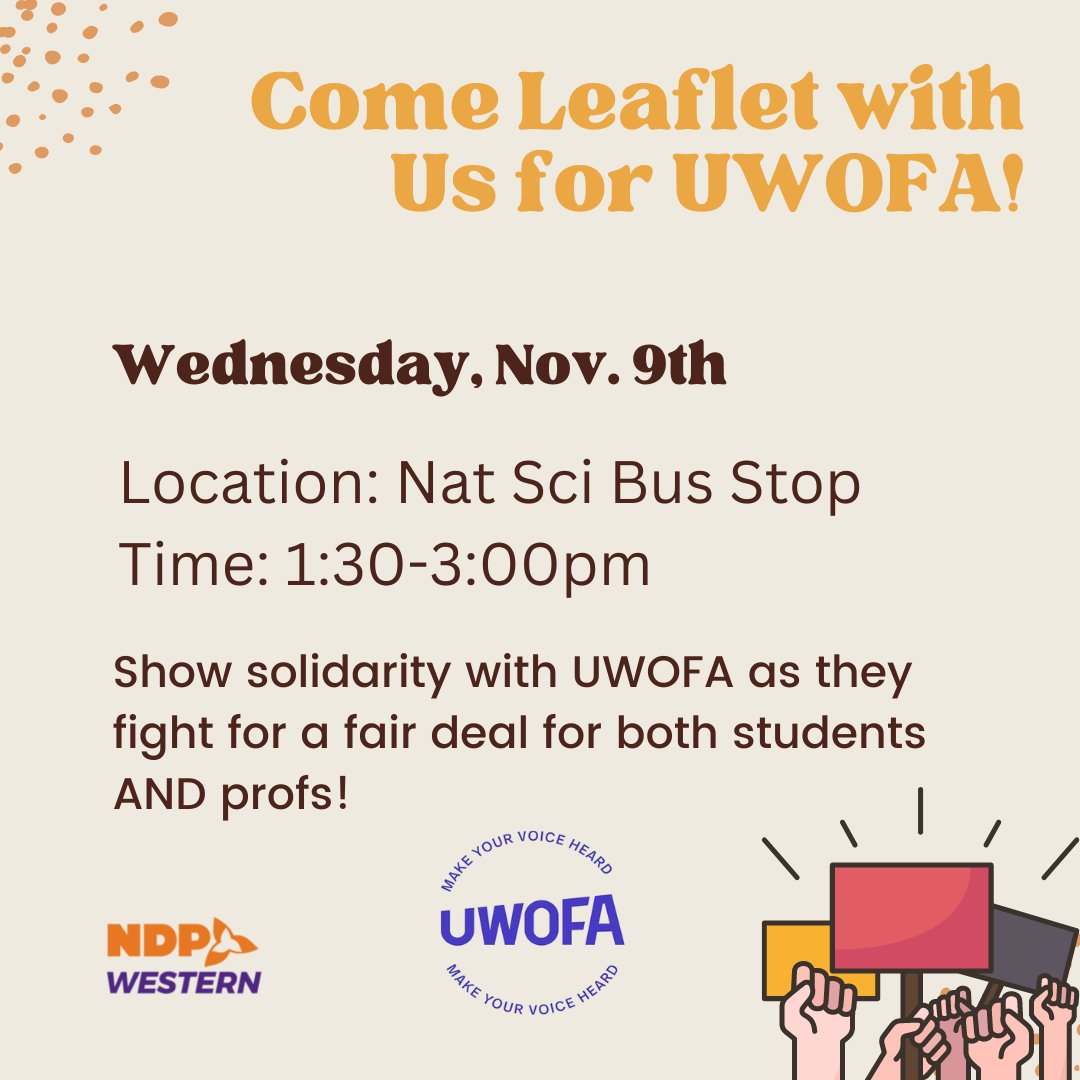 Join us for more leafleting tomorrow with the @uwofa1  @ 1:30pm! Help avert a #StrikeAtWestern. Details can be found in the post below.