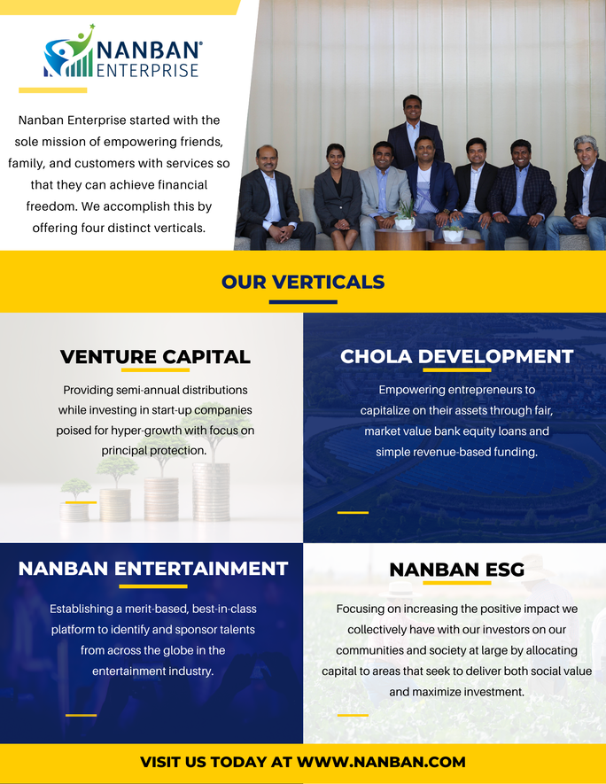 thenanbangroup's tweet photo. Nanban Enterprise operate and offer alternative investment opportunities within our Venture Capital, Land Development, Entertainment Production, and our latest vertical, Environmental, Social, and Governance (ESG) divisions. #nanban #nanbanenterprise #investing #Financialfreedom https://t.co/leUobwuOTZ