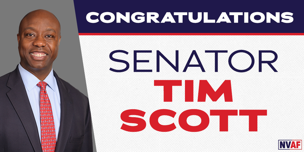 NVAF_Fund's tweet photo. Congratulations to @votetimscott on his huge win in South Carolina.

Here’s to another six years of fighting for the American dream! https://t.co/xVs44xnqkO