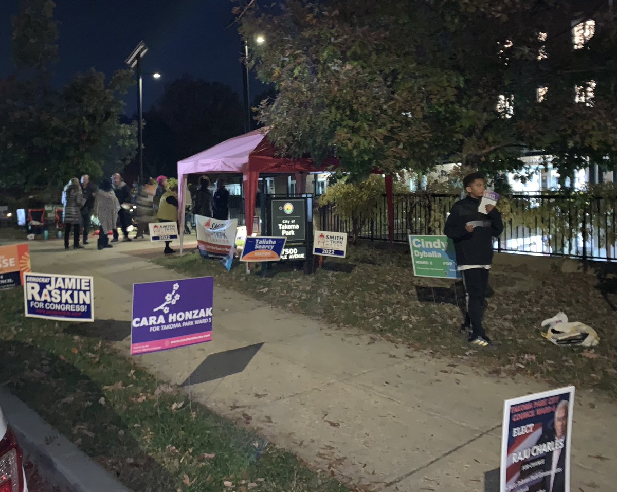 LCharkoudian's tweet photo. Bonus visit to the #TakomaPark City election polling location! Great to talk to so many of the candidates and voters. #Vote https://t.co/40yslhyQBr