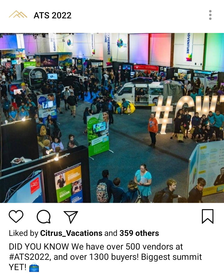 ATS IG: Picture of showroom floor. Caption reads "DID YOU KNOW: We have over 500 vendors at ATS2022, and over 1300 buyers! Biggest summet YET!"