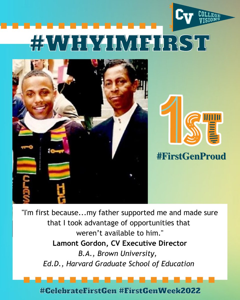 collegevisions's tweet photo. #WhyImFirst from our Executive Director, Lamont, and CV Alum now Board Member, Carlos! #FirstGenProud #CelebrateFirstGen https://t.co/OnZgjXH2Tn