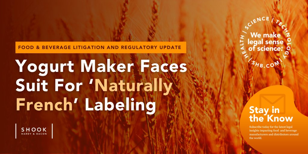 A consumer has brought a proposed class action against the manufacturer of La Fermiere yogurt alleging she was misled to think that the yogurt was made in France.
 fal.cn/3trn1  #LegalNewsletter #FoodAndBev