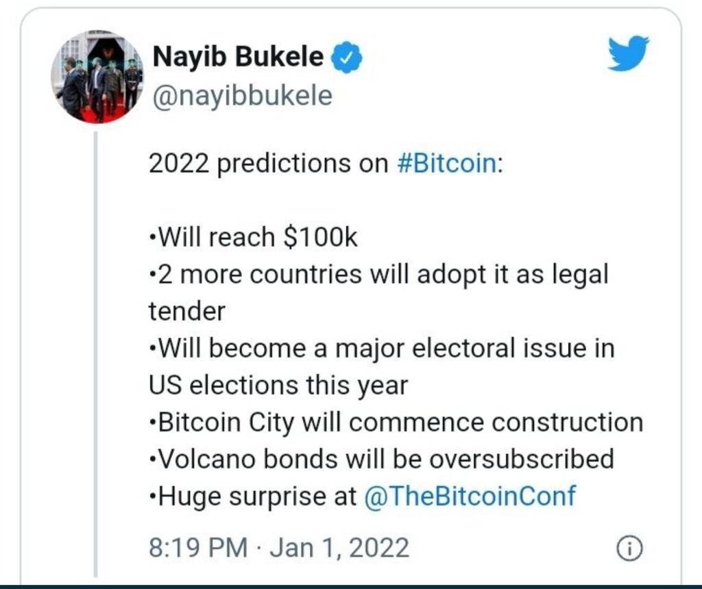 El Sr.Bukele dijo que en el 2022 el #bitcoin alcanzaría el valor de US$100  mil. Pero hoy el #bitcoin se desplomó hasta US$ 17,500( ni el 18% de su  predicción) No hay