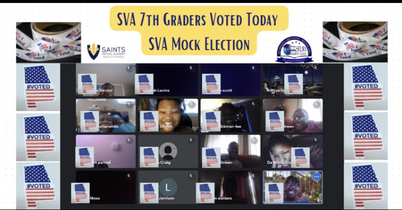 SaintsVirtualSC's tweet photo. SVA held mock elections today! Check out our students who voted today!  #PreparingFutureVoters  #Vote #VotingFromTheQueenCitySelma @SelmaSchools @Zickeyousbyrd @SkipMoss3 @TonyaSChestnut1  @DrLaTonyaSibley  @RepTerriSewell https://t.co/CRZ2vuFWkP
