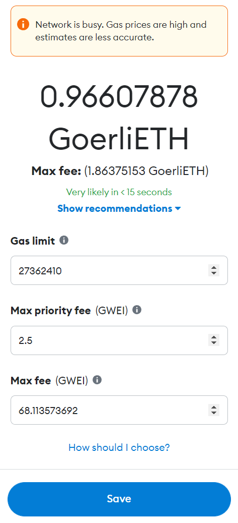 Collect9NFTs's tweet photo. This has been a bit frustrating to deal with today! There were multi-hour long periods where I couldn't test newly deployed contracts (bulk mints &amp; burns) as Goerli Eth has become difficult to obtain lately. Back down to about ~6 so moving along again... #Ethereum #Solidity #NFTs https://t.co/D8J43dnIpG