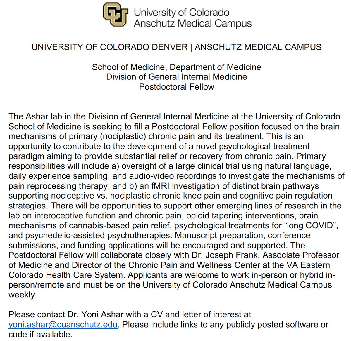 I'm hiring a post-doc!!

Neurobiological and psychological mechanisms of primary (neuroplastic) pain and its treatments

pls RT

1/2
