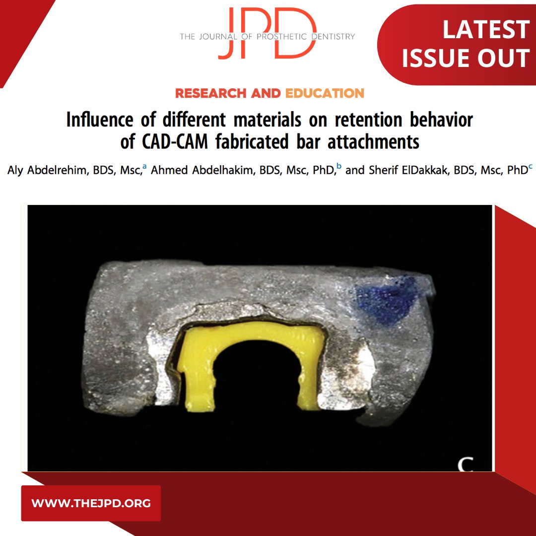JPDentistry's tweet photo. This #invitrostudy examines the differences in retention of an #implant bar prosthesis and the wear caused on the #overdenture retentive attachment when manufactured in #chromiumcobalt, #zirconia, and high performing #polymer. Learn more: https://t.co/Nfl2qW77BX https://t.co/R6piJmsroc