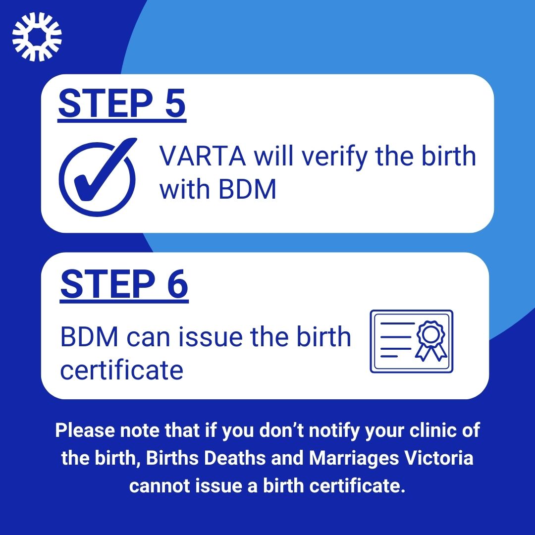 After your child is born using donor gametes or embryos, here is some important information about the steps required in order to be issued a birth certificate. Swipe to see more. #VARTA #birthcertificates #DCP #donorconception