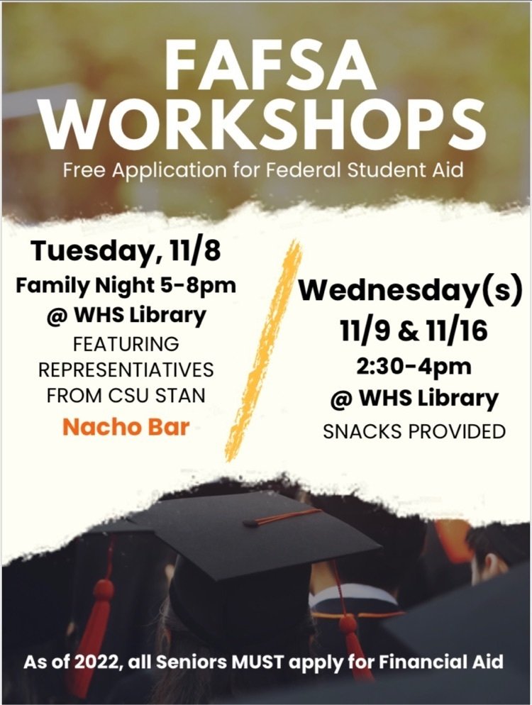 FAFSA parent workshop happening now in the library 5-8pm!