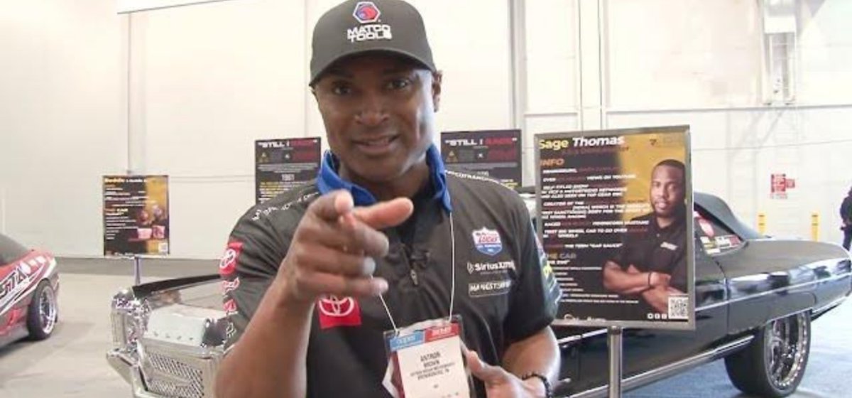 AARASSOC's tweet photo. @AntronBrown, 3x NHRA Top Fuel Champion &amp; owner of AB Motorsports, talks about what our "Still I Race" exhibit at the 2022 SEMA Show means to him. 

https://t.co/UQrnkrqerW

#AntronBrown #Sema2022 #DragRacing https://t.co/URmr4AYK9i