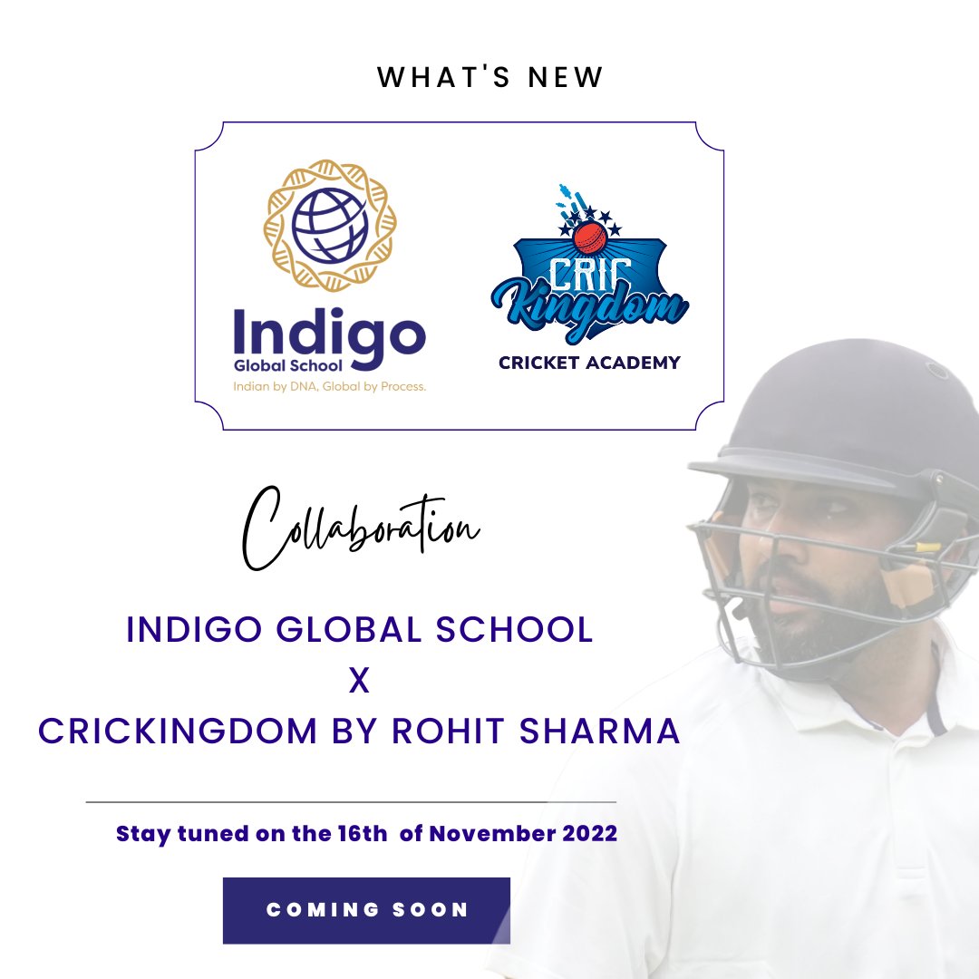 _IndigoGlobal's tweet photo. We are excited to announce that Indigo Global School is now official partner of CricKingdom by Rohit Sharma for cricket training. From clear goal setting and mission statements to a 360 degree evaluation of students

#indigoglobalschool #schoolfranchise #principals #parents https://t.co/rH4noEIq7L