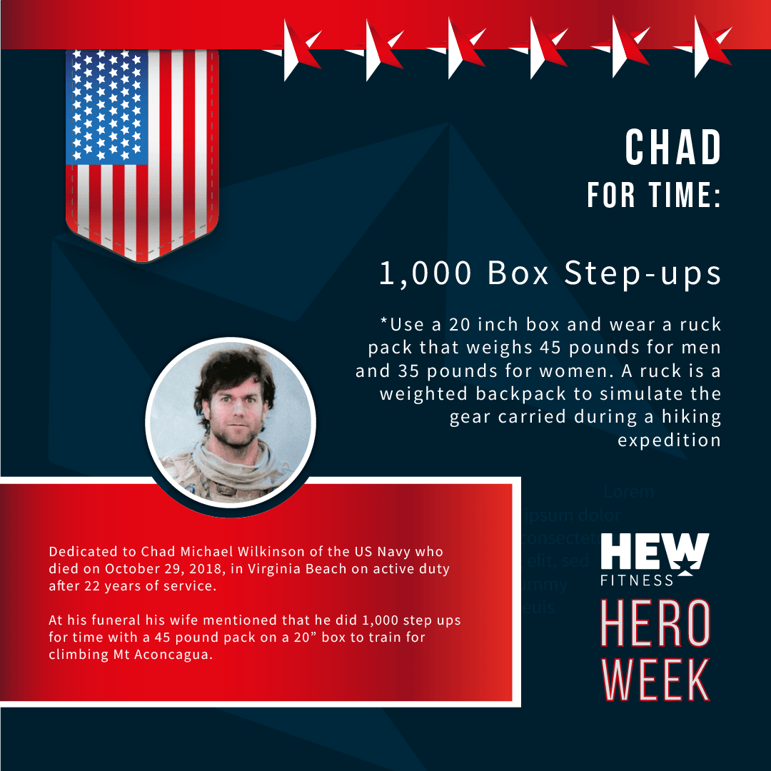 HewRocklin's tweet photo. Tip for tomorrow: show up with some extra #grit to help you push through 1,000 box step-ups for time!  💪  This workout is dedicated to Chad Michael Wilkinson of the US Navy. After 22 years of service, Chad died in Virginia Beach on active duty on October 29, 2018. https://t.co/sni8yNJ2yZ